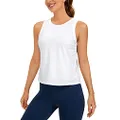 CRZ YOGA Pima Cotton Cropped Tank Tops for Women Workout Crop Tops High Neck Sleeveless Athletic Gym Shirts White S
