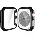 [ 2 Pack ] YMHML Case Compatible for Apple Watch Series 7 41mm with Screen Protector, Hard PC Full Cover Tempered Glass Protector for Apple Watch Series 7 Accessories, Black