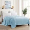 Sweet Home Collection 100% Fine Cotton Blanket Luxurious Weave Stylish Design Soft and Comfortable All Season Warmth, Full/Queen, Pearl Blue