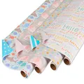 American Greetings Reversible Baby Shower Wrapping Paper, Animals and Hearts (4 Rolls, 160 sq. ft)
