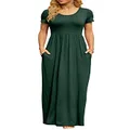 DB MOON Women's 2022 Casual Summer Maxi Dresses Short Sleeve Empire Waist Long Dress with Pockets, Dark Green, 4X-Large