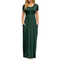 DB MOON Women's 2022 Casual Summer Maxi Dresses Short Sleeve Empire Waist Long Dress with Pockets, Dark Green, 4X-Large