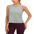 CRZ YOGA Pima Cotton Cropped Tank Tops for Women Workout Crop Tops High Neck Sleeveless Athletic Gym Shirts Jade Grey S