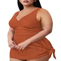 Sovoyontee Women Two Piece Plus Size Tankini Swimsuits Flowy Swim Dress Tummy Control Bathing Suits with Shorts, Brown, 3X-Large Plus