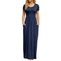 DB MOON Women's 2022 Casual Summer Maxi Dresses Short Sleeve Empire Waist Long Dress with Pockets, Navy Blue, Large