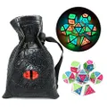 Haxtec Glow in The Dark Glowing Blue Red Green Silver Metal Dice Set D&D 7PCS DND Dice Set for Dungeons and Dragons RPG Games-Silver Glowing Blue Green Red