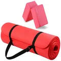 BalanceFrom All Purpose 1/2-Inch Extra Thick High Density Anti-Tear Exercise Yoga Mat with Carrying Strap and Yoga Blocks, Red