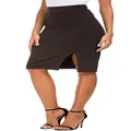 Urban Coco Women's Knee Length Stretch Pencil Skirt High Waisted Bodycon Midi Straight Skirt, Brown, Large