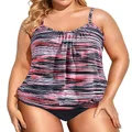 Holipick Plus Size Two Piece Tankini Swimsuits for Women Blouson Tankini Tops with Swim Bottoms Tummy Control Bathing Suits, Pink Stripe, 22 Plus