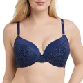 Maidenform Women's Love The Lift Underwire Demi Bra, Smoothing Lace-Trim Bra with Push-Up Cups, Navy Eclipse/Rose Gold, 38B