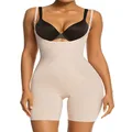 SHAPERX Tummy Control Shapewear for Women Seamless Colombianas Faja Bodysuit Open Bust Mid Thigh Body Shaper Shorts, SZ2490293-Beige-L
