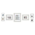 Gallery Perfect 7 Piece Distressed White Photo Gallery Wall Decorative Art Prints & Hanging Template 7 PC Frame Kit