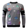 Numskull Unisex Official Playstation Symbols Grey Knitted Christmas Jumper for Men or Women - Ugly Novelty Sweater Gift, See Picture, Medium