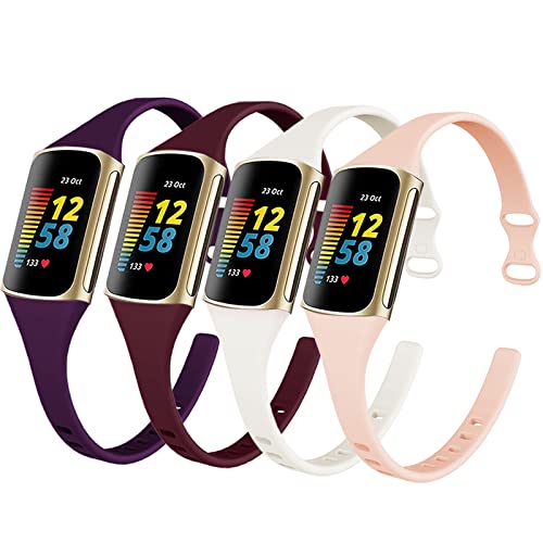 surundo Compatible with Fitbit Charge 6 Bands/Fitbit Charge 5 Bands - Slim Thin Narrow Soft Silicone Sport Strap Replacement Wristbands for Fitbit Charge 5/Charge 6 Advanced Fitness/Health Tracker
