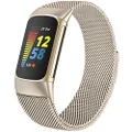 surundo Compatible with Fitbit Charge 6 Bands/Fitbit Charge 5 Bands for Wmen Men, Metal Mesh Milanese Loop Adjustable Strap Replacement for Fitbit Charge 6/Charge 5 Advanced Fitness & Health Trackers