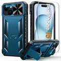 FNTCASE for iPhone 14/13 Phone-Case: for Apple iPhone 14/13 | Military Grade Dropproof Cell Phone Cover with Kickstand & Slide | Heavy Duty Rugged Phonecase Bumper Textured(Blue)