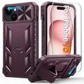 FNTCASE for iPhone 14/13 Phone-Case: for Apple iPhone 14/13 | Military Grade Dropproof Cell Phone Cover with Kickstand & Slide | Heavy Duty Rugged Phonecase Bumper Textured(Burgundy)