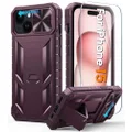 FNTCASE for iPhone 14/13 Phone-Case: for Apple iPhone 14/13 | Military Grade Dropproof Cell Phone Cover with Kickstand & Slide | Heavy Duty Rugged Phonecase Bumper Textured(Burgundy)