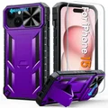 FNTCASE for iPhone 14/13 Phone-Case: for Apple iPhone 14/13 | Military Grade Dropproof Cell Phone Cover with Kickstand & Slide | Heavy Duty Rugged Phonecase Bumper Textured(Purple)