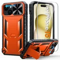 FNTCASE for iPhone 14/13 Phone-Case: for iPhone Apple 14/13 | Military Grade Dropproof Cell Phone Cover with Kickstand & Slide | Heavy Duty Rugged Phonecase Bumper Textured(Orange)