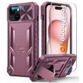 FNTCASE for iPhone 14/13 Phone-Case: for Apple iPhone 14/13 | Military Grade Dropproof Cell Phone Cover with Kickstand & Slide | Heavy Duty Rugged Phonecase Bumper Textured(Rose Pink)