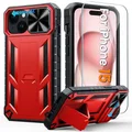 FNTCASE for iPhone 14/13 Phone-Case: for Apple iPhone 14/13 | Military Grade Dropproof Cell Phone Cover with Kickstand & Slide | Heavy Duty Rugged Phonecase Bumper Textured(Red)