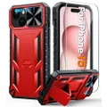 FNTCASE for iPhone 14/13 Phone-Case: for Apple iPhone 14/13 | Military Grade Dropproof Cell Phone Cover with Kickstand & Slide | Heavy Duty Rugged Phonecase Bumper Textured(Red)