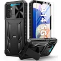 FNTCASE for Samsung Galaxy A14-5G Case: Protective Shockproof Rugged Military Grade Drop Protection A14 Cell Phone Mobile Cover with Kickstand | TPU Matte Textured Tough Hybrid Hard Cases - Black