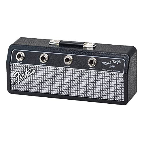 Licensed Fender Jack Rack- Wall mounting guitar amp key holder, includes 4 guitar plug keychains and 1 wall mounting kit. Quick and easy installation.
