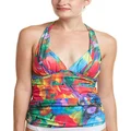 La Blanca Women's V-Neck Halter Tankini Swimsuit Top, Rainbow/Feathering Colors Print, 4