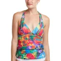 La Blanca Women's V-Neck Halter Tankini Swimsuit Top, Rainbow/Feathering Colors Print, 4