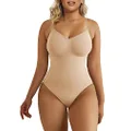 SHAPERX Bodysuit for Women Tummy Control Shapewear Adjustable Straps Seamless Thong Body Shaper, Beige, Large-X-Large