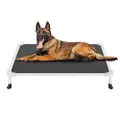 Veehoo Chew Proof Elevated Dog Bed - Cooling Raised Pet Cot - Silver Aluminum Frame and Durable Textilene Mesh Fabric, Unique Designed No-Slip Feet for Indoor or Outdoor Use, Black, Large