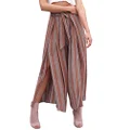 Simplee Women s Elegant Striped Split High Waisted Belted Flowy Wide Leg Pants Rust Red Stripe 1/9 Large 10