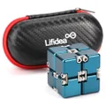 Lifidea Aluminum Alloy Metal Infinity Cube Fidget Cube (5 Colors) Handheld Fidget Toy Desk Toy with Cool Case Infinity Magic Cube Relieve Stress Anxiety ADHD OCD for Kids and Adults (Blue)