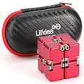 Lifidea Aluminum Alloy Metal Infinity Cube Fidget Cube (5 Colors) Handheld Fidget Toy Desk Toy with Cool Case Infinity Magic Cube Relieve Stress Anxiety ADHD OCD for Kids and Adults (Red)