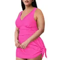 Sovoyontee Women Two Piece Plus Size Tankini Swimsuits Flowy Swim Dress Tummy Control Bathing Suits with Shorts, Rose, X-Large Plus