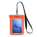 CaliCase Extra Large Waterproof Floating Phone Pouch - IPX8 Waterproof Floating Phone Case with Lanyard for iPhone X-15/ S20-S24/ Pixel 4-8 - Orange