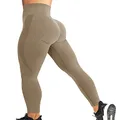 YEOREO Women High Waist Workout Gym Smile Contour Seamless Leggings Yoga Pants Tights Mocha XL