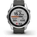 Garmin Fenix 7S, Smaller Sized Adventure smartwatch, Rugged Outdoor Watch with GPS, Touchscreen, Health & Wellness Features, Silver with Graphite Band (010-02539-00), S
