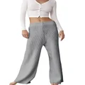 UANEO Women's Casual Knit Ribbed Pants Sweater Flowy Wide Leg Palazzo Pants Trousers, Grey, X-Large