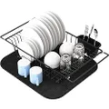 Simple Houseware Large Over Sink Counter Top Dish Drainer Drying Rack with Drying Mat and Utensil Holder, Black