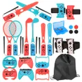 24 in 1 Switch Sports Accessories Kit for Nintendo Switch Sports, Switch Controllers Joy-Con Grips, Family Accessories Bundle Compatible with Nintendo Switch/Nintendo Switch OLED-With Carry Bag