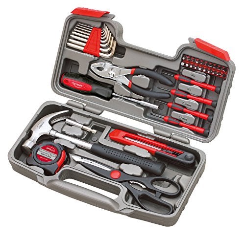 Apollo Tools DT9706 Original 39 Piece General Repair Hand Tool Set with Tool Box Storage Case,Red