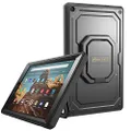 RRRCase for All-New Amazon Fire HD 10 Tablet (7th Gen 2017) - [Tuatara Magic Ring] [360 Rotating] Multi-Functional Grip Stand Shockproof Protective Carry Cover w/ Built-in Screen Protector, Black