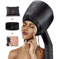Eleganty Soft Bonnet Hood Hairdryer Attachment with Headband That Reduces Heat Around Ears and Neck to Enjoy Long Sessions - Used for Hair Styling, Deep Conditioning and Hair Drying (Black)