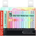 STABILO Highlighter - BOSS Original Pastel Desk Set of 15pcs with 14 Assorted Colours (2 x Dusty Grey)