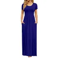 DB MOON Women's 2022 Casual Summer Maxi Dresses Short Sleeve Empire Waist Long Dress with Pockets, Royal Blue, 3X-Large