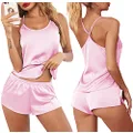 Ekouaer Pajamas Womens Sexy Lingerie Satin Sleepwear Cami Shorts Set Nightwear S-XXL Misty Rose