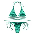 SOLY HUX Women's Sexy Metallic Halter Top Swimsuit Tie Side Triangle Bikini Set Green S